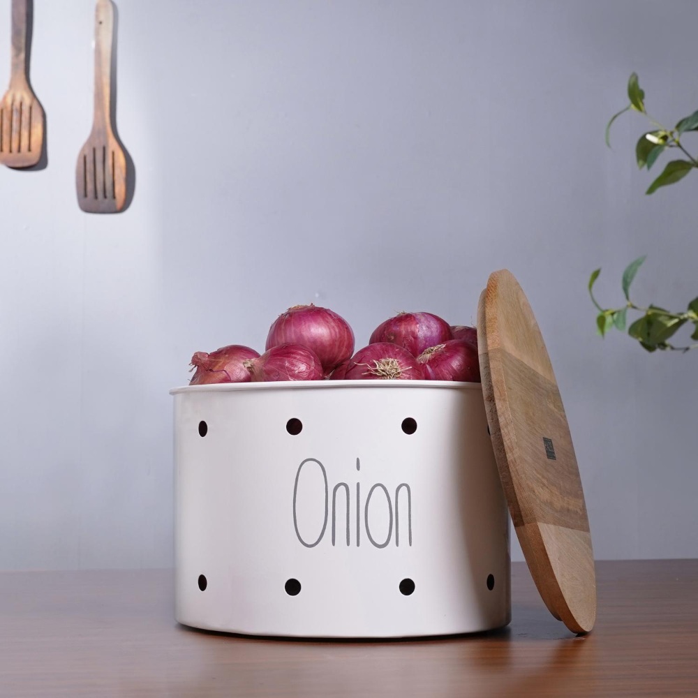 HAZEL Onion Container Storage for Kitchen | Onion Box for Kitchen Storage, White, 2.5 kg apx.