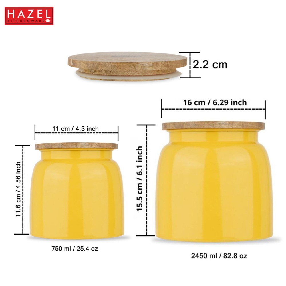 HAZEL Storage Container for Kitchen | Air Tight Container for Storage with Lid, Set of 2, Yellow, 750 ML, 2450 ML