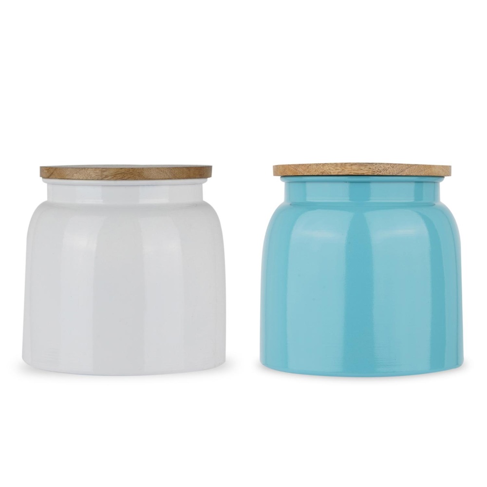 HAZEL Storage Container for Kitchen | Air Tight Container for Storage with Lid, Set of 2, White & Blue, 2450 ML