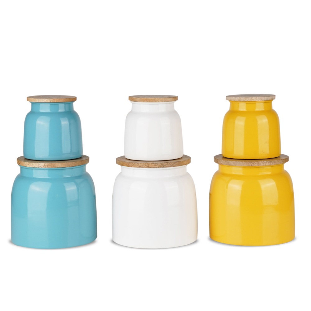 HAZEL Storage Container for Kitchen | Air Tight Container for Storage with Lid, Set of 6, Yellow, White & Blue, 750 ML, 2450 ML