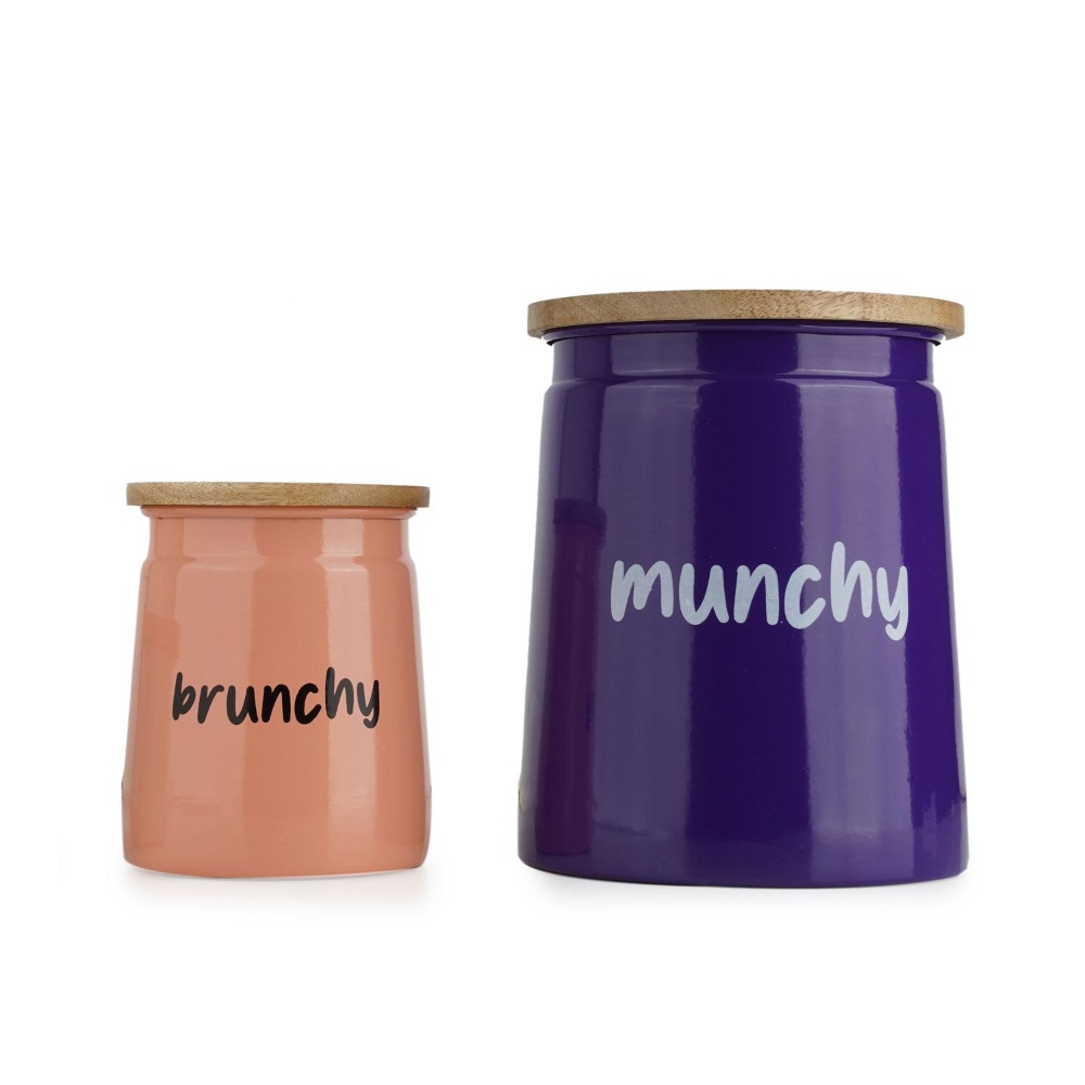 HAZEL Kitchen Containers set of 2 for Snacks | Munchy & Brunchy Snacks Jars Set with Lid, Purple & Peach, 2350 ML, 650 ML