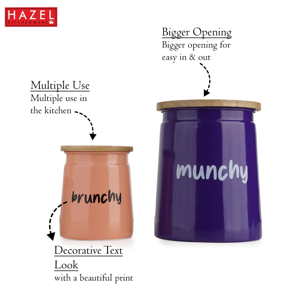 HAZEL Kitchen Containers set of 2 for Snacks | Munchy & Brunchy Snacks Jars Set with Lid, Purple & Peach, 2350 ML, 650 ML