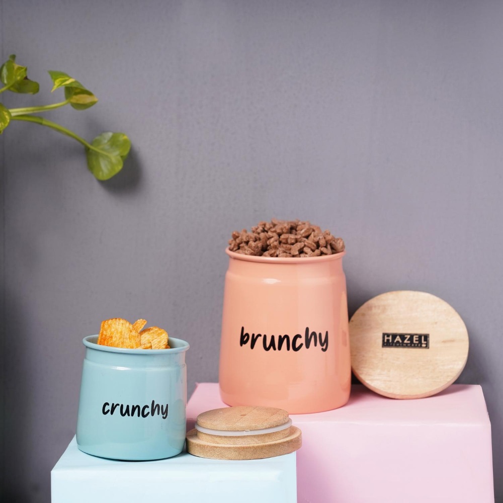 HAZEL Kitchen Containers set of 2 for Snacks | Crunchy & Brunchy Snacks Jars Set with Lid, Teal & Peach, 225 ML, 650 ML