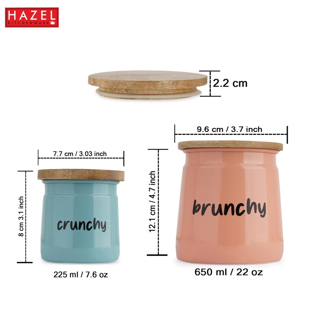 HAZEL Kitchen Containers set of 2 for Snacks | Crunchy & Brunchy Snacks Jars Set with Lid, Teal & Peach, 225 ML, 650 ML