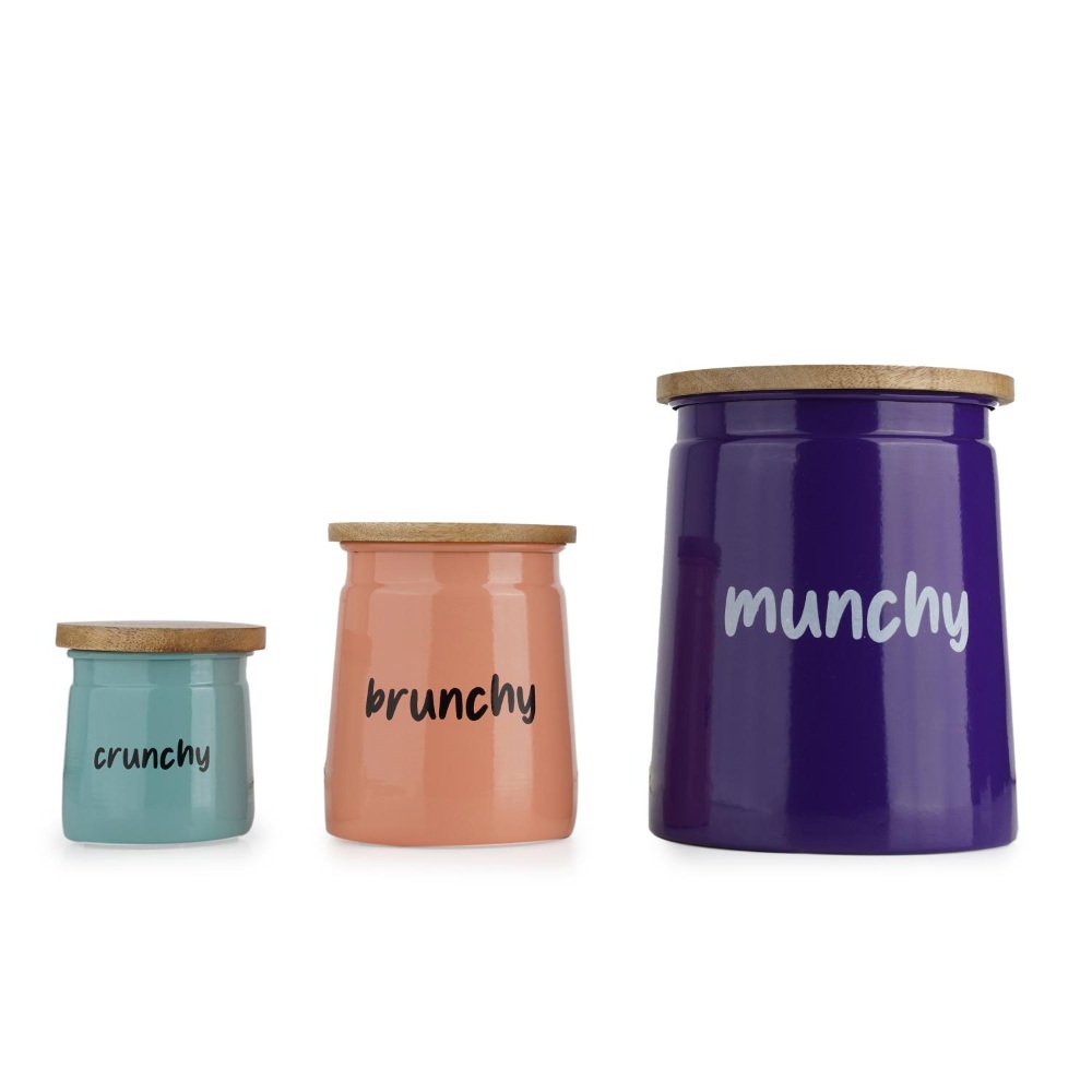 HAZEL Kitchen Containers set of 3 for Snacks | Munchy Brunchy Crunchy Snacks Jars Set with Lid, Purple, Peach & Teal, 2350 ML, 650 ML, 225 ML