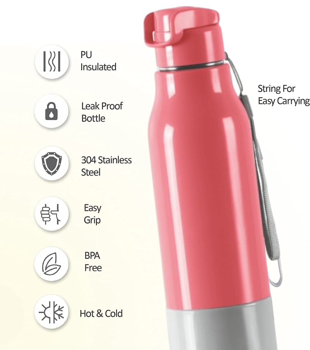 Milton Steel Sprint 900 Insulated Inner Stainless Steel Hot or Cold Leak Proof Water Bottle, 630 ML, Pink