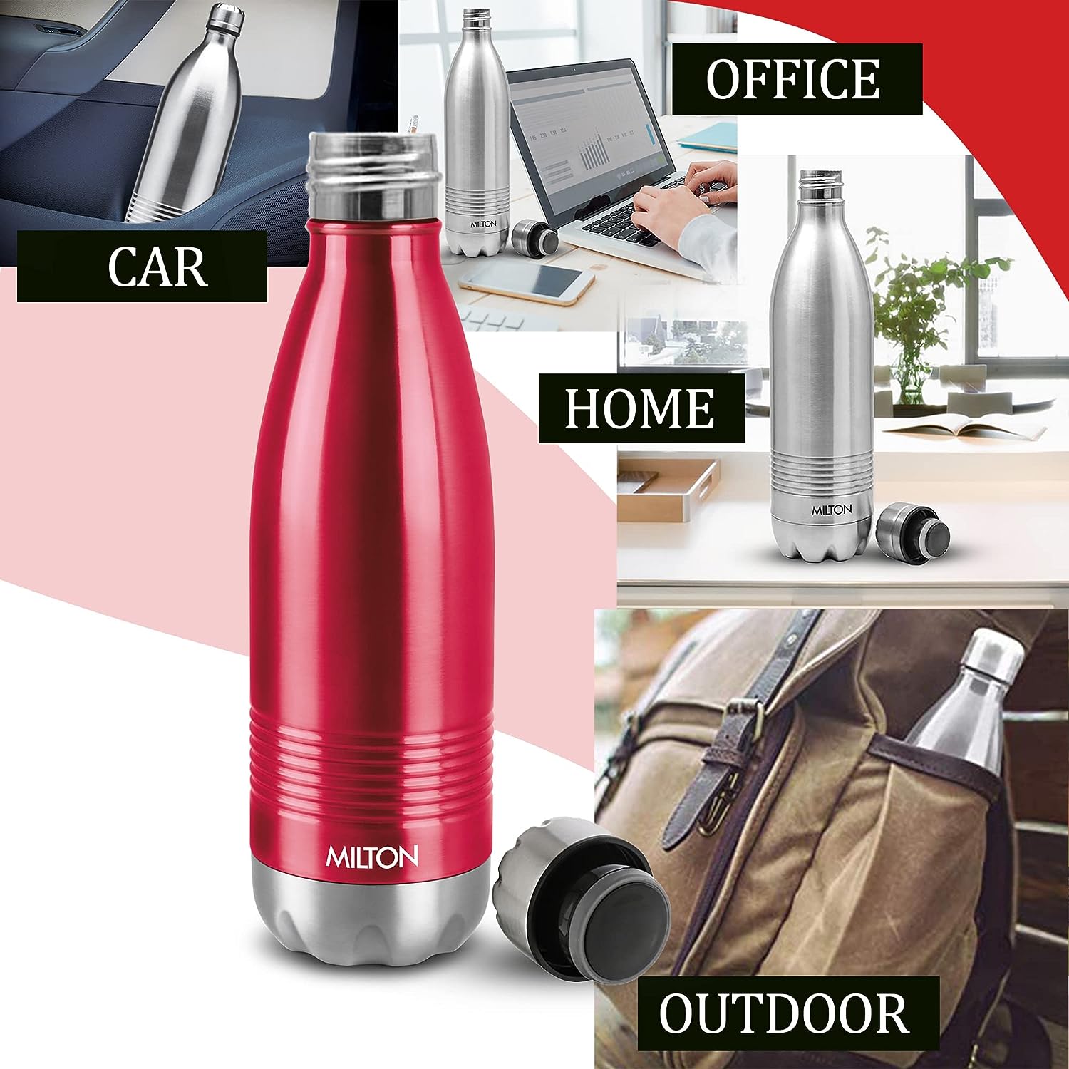 Milton Duo Deluxe-750 Thermosteel Bottle Hot & Cold Vacuum Insulated Water Tea Coffee Flask, 700 ML, Maroon