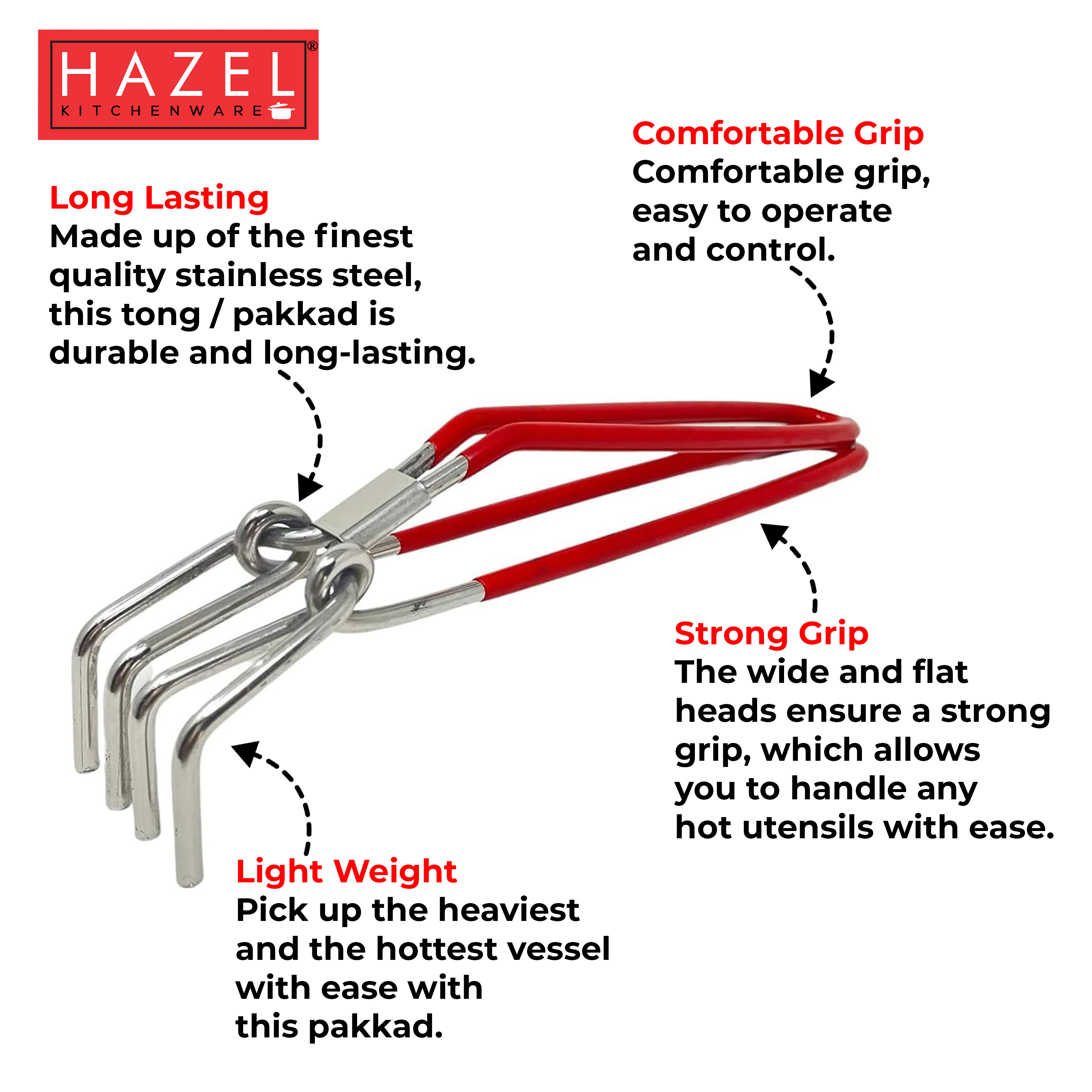 HAZEL Stainless Steel Pakad Tongs for Kitchen Utensil Holder Durable and Sturdy Kitchen Tools (Ice Tong)