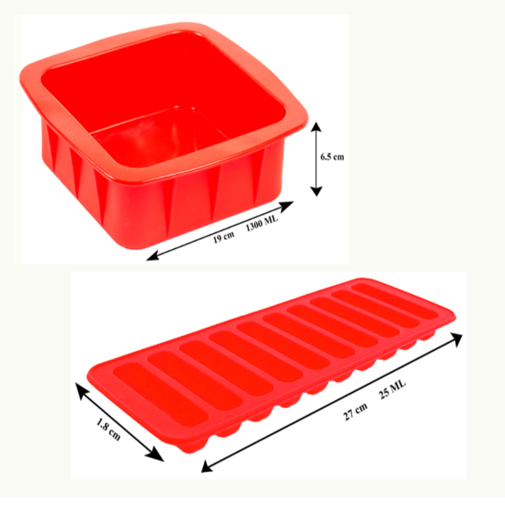 HAZEL Small Silicon Red Square Shape Cake Mould for Half kg with 10 Cavity Chocolate Bar Ice Cube