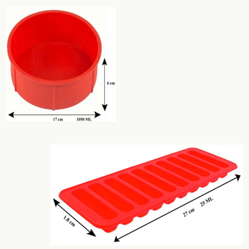 HAZEL Small Silicon Red Round Shape Cake Mould for Half Kg with 10 Cavity Chocolate Bar Ice Cube