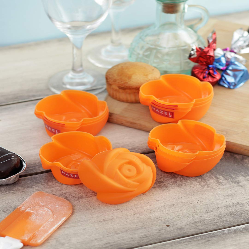 HAZEL Silicone Rose Shape Muffin Mould, 12 Pcs, Orange