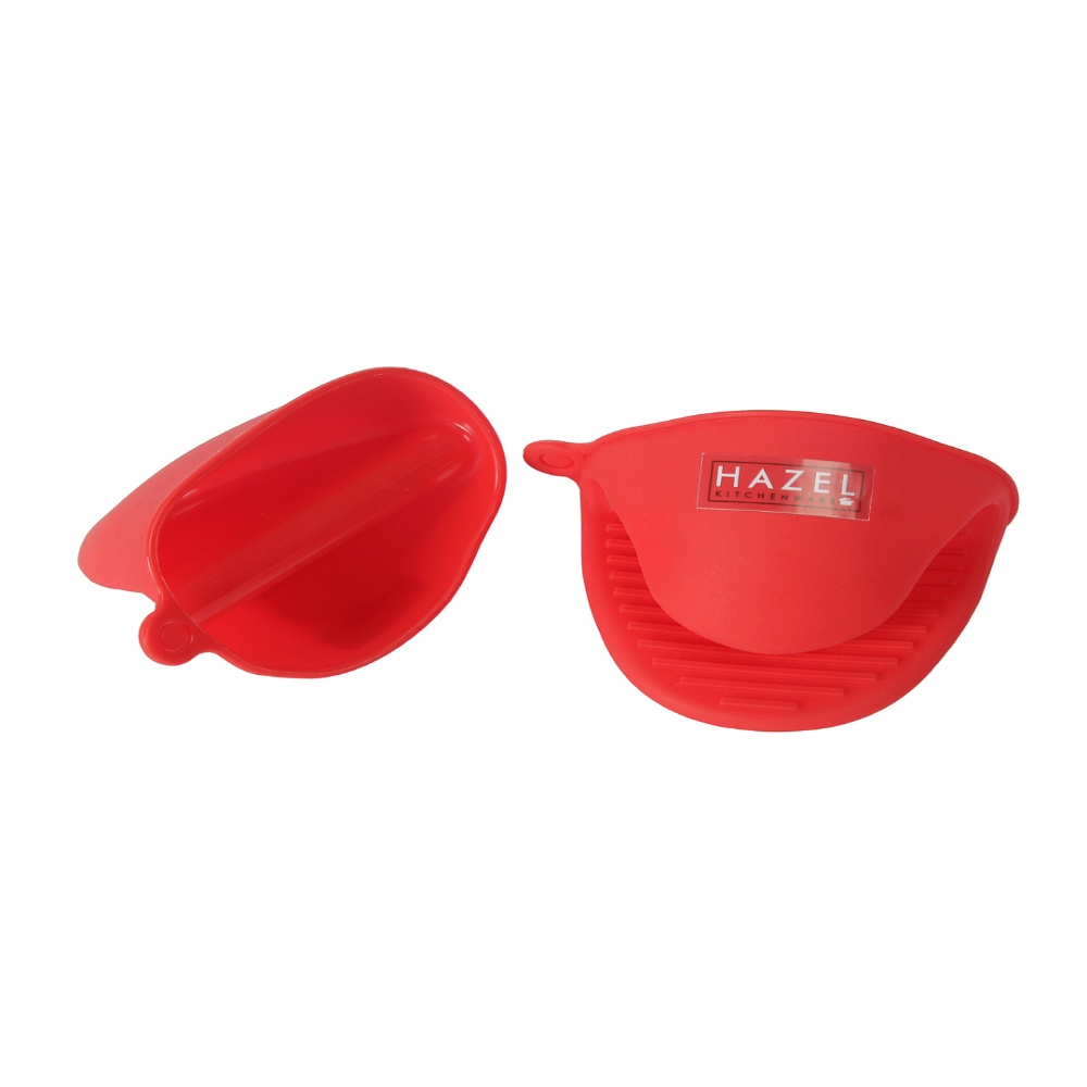 HAZEL Silicone Pinch Grip Mitts Microwave Oven Heat Resistant Gripper Kitchen Pot Holder, Red