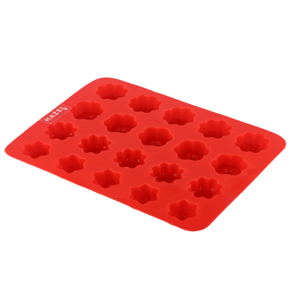 HAZEL Silicone Chocolate Square Star Flower 3D DIY Homemade Candy Baking Mould, Reusable Oven Safe Food Grade, Set of 3, Red