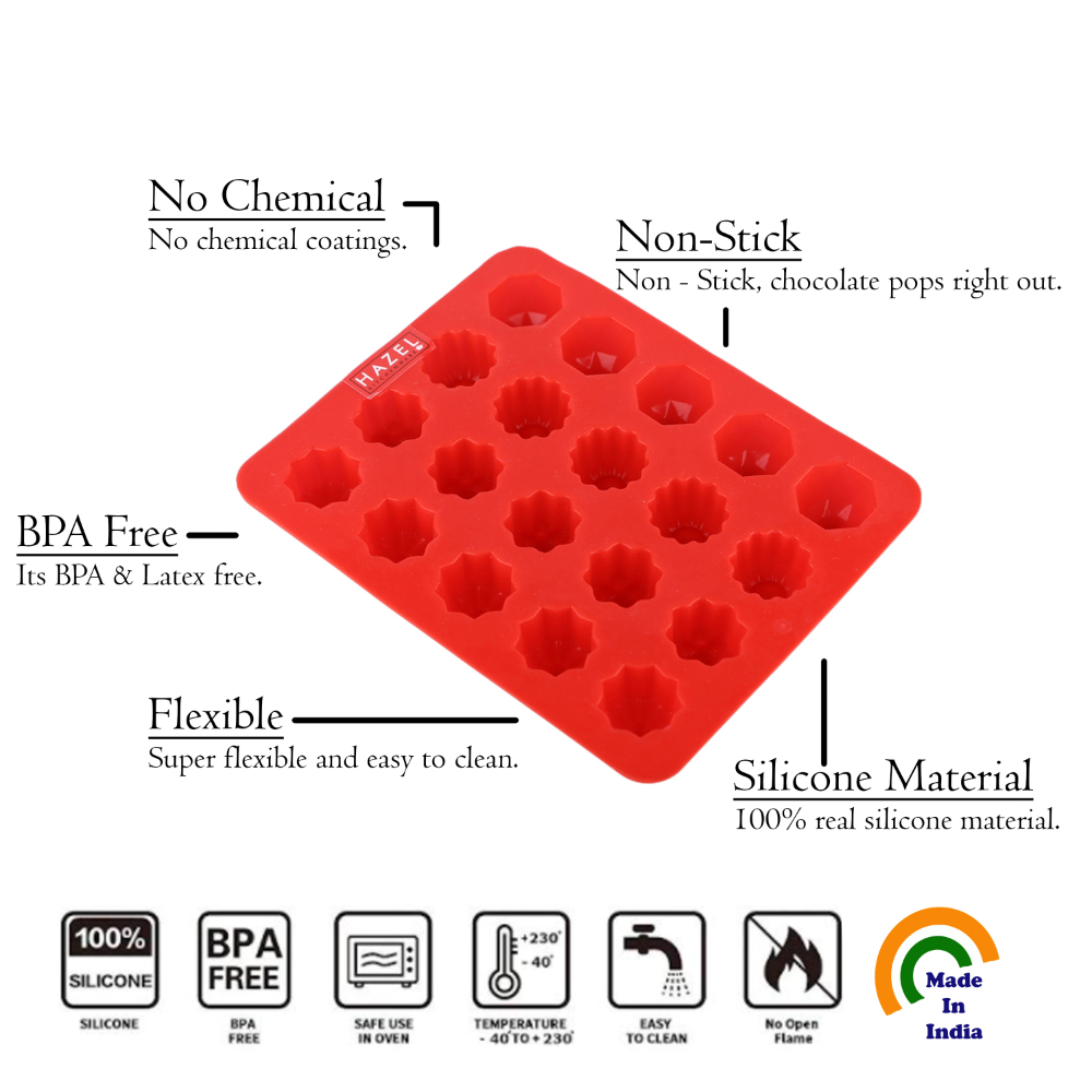 HAZEL Silicone Chocolate Heart Round Flower 3D DIY Homemade Candy Baking Mould, Food Grade Reusable Oven Safe Set of 3, Red