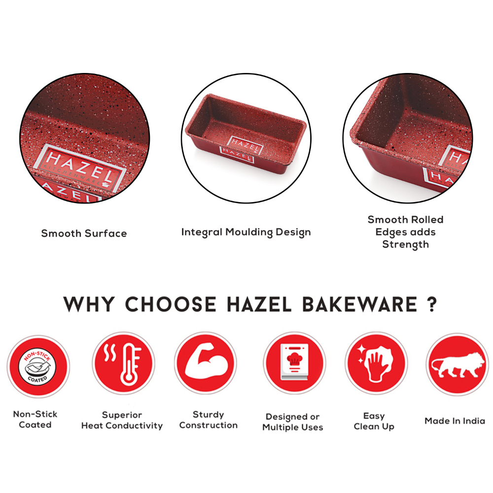 HAZEL Pav Mould Loaf Tin Heavy Gauge Aluminized Steel Non Stick Bread Mold without Cover Lid For Microwave Oven OTG Baking Pan, Red