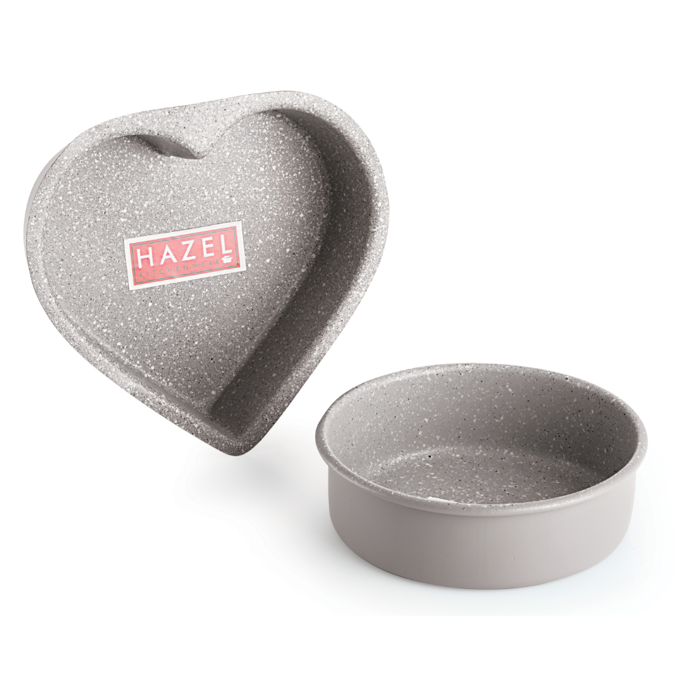 HAZEL Cake Mould Mold Set Round 1/2kg And Heart 1/2kg Shaped Aluminized Steel Non Stick Cake Mold 500 gm For Microwave Oven OTG Baking Pan Set of 2, Grey