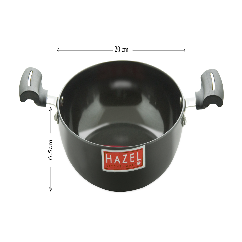 HAZEL 3 mm Hard Anodised Cookware Set Aluminium Anodized Kadai Frying Pan With Induction Base Set of 2 Pc, 20 cm Kadhai with 22 cm Fry Pan, Black