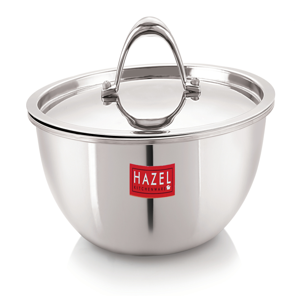 HAZEL Triply Stainless Steel Induction Bottom Tasra With Stainless Steel Lid, 1.2 Litre, 18.5 cm