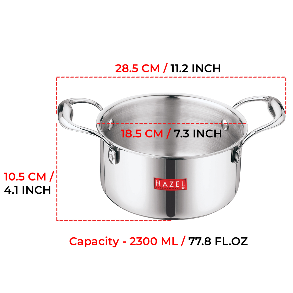 HAZEL Triply Stainless Steel Induction Bottom Cook and Serve Casserole With Stainless Steel Lid, 2.3 Litre, 18.5 cm