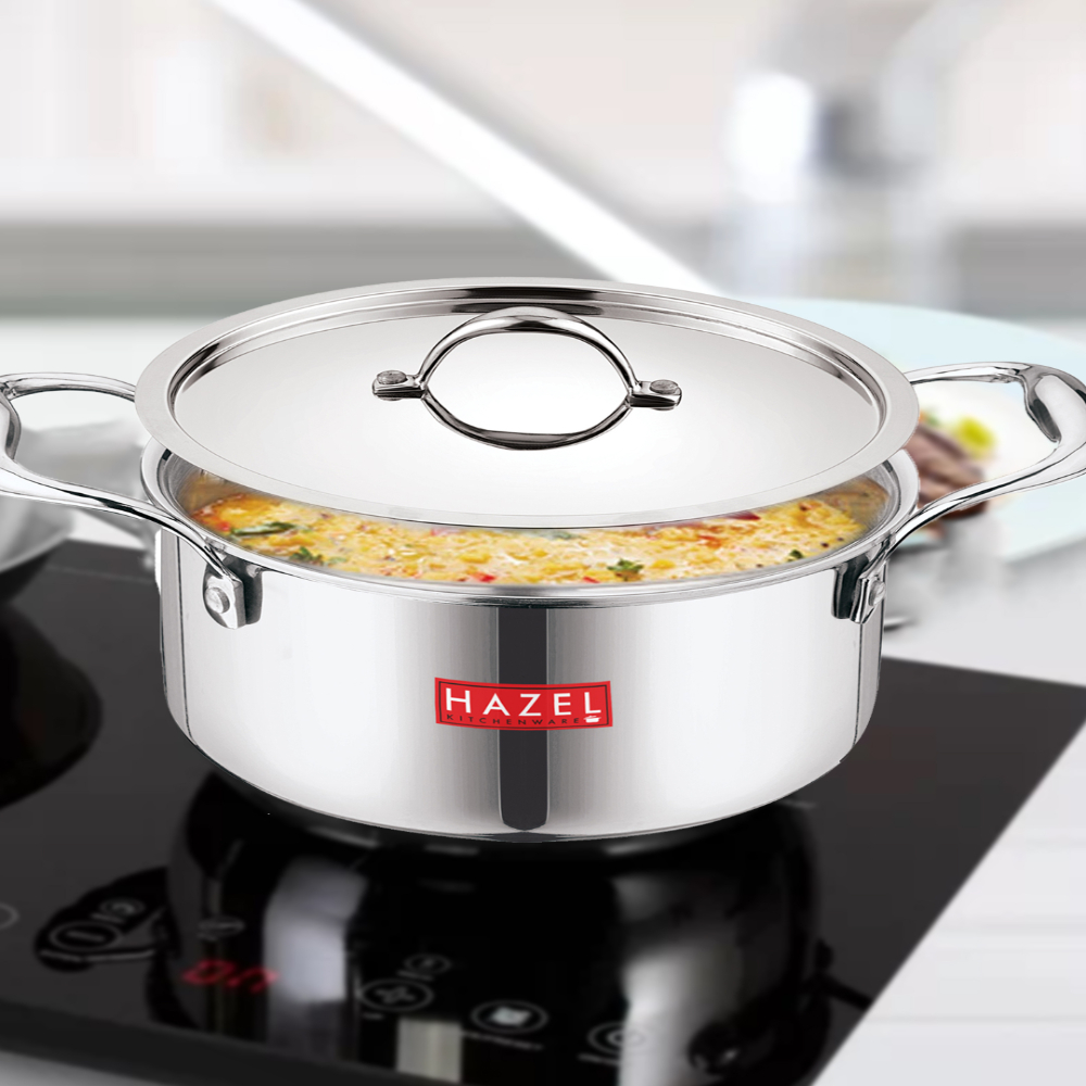 HAZEL Triply Stainless Steel Induction Bottom Cook and Serve Casserole With Stainless Steel Lid, 4.6 Litre, 22.5 cm