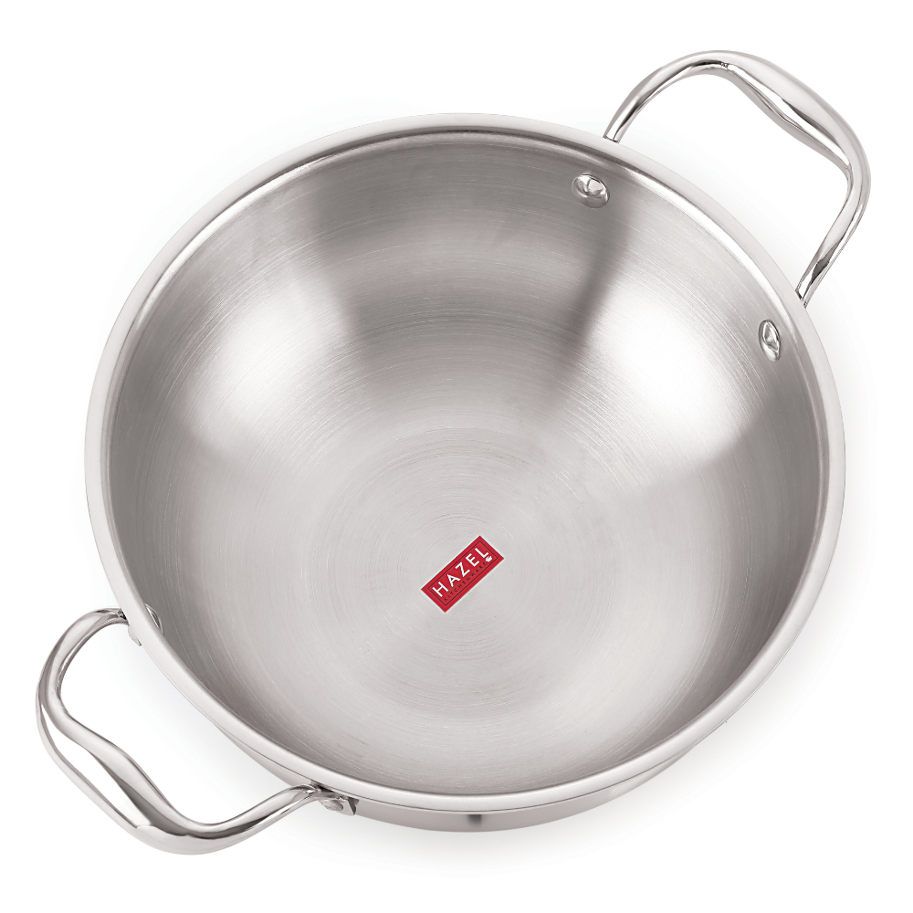 HAZEL Triply Stainless Steel Induction Bottom Kadhai and Tasra, 1.5 Litre, 20.5 cm