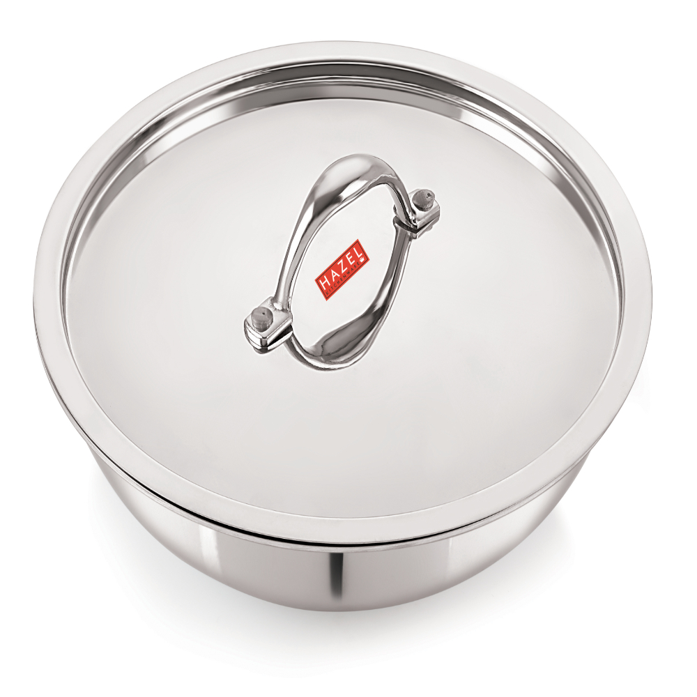 HAZEL Triply Stainless Steel Induction Bottom Tasra and Kadhai With Steel Lid, 1.2 Litre, 18.5 cm