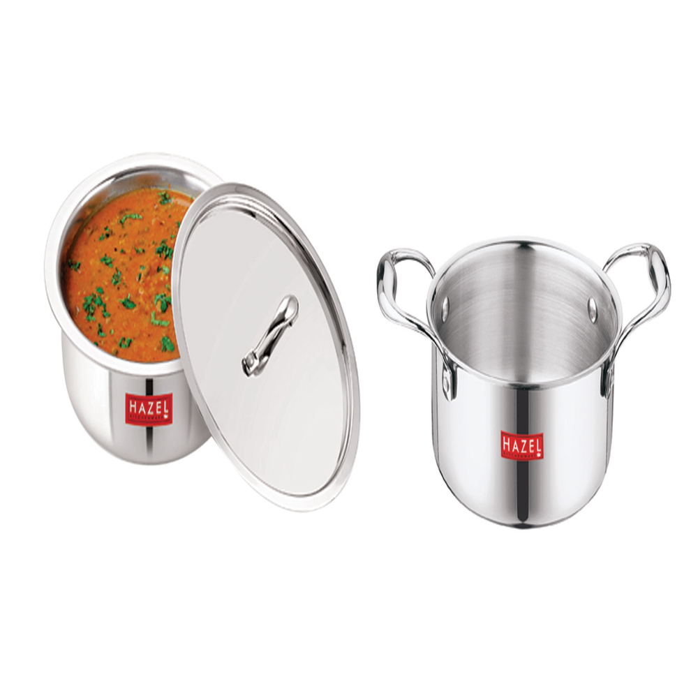 HAZEL Triply Stainless Steel Induction Bottom Tope With Handle and Tope With Stainless Steel Lid, 3.6 Litre, 20.5 cm