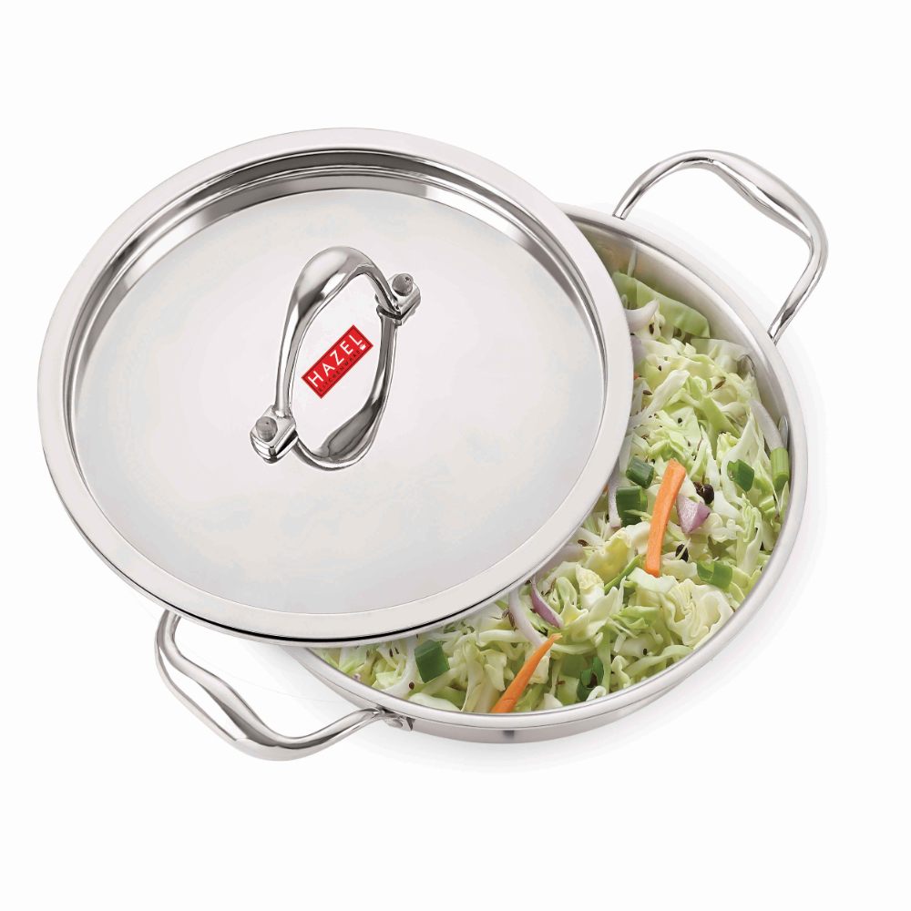 HAZEL Triply Stainless Steel Induction Bottom Tope and Tope With Handle 2.3 Litre, Kadhai 1.2 Litre With Stainless Steel Lid