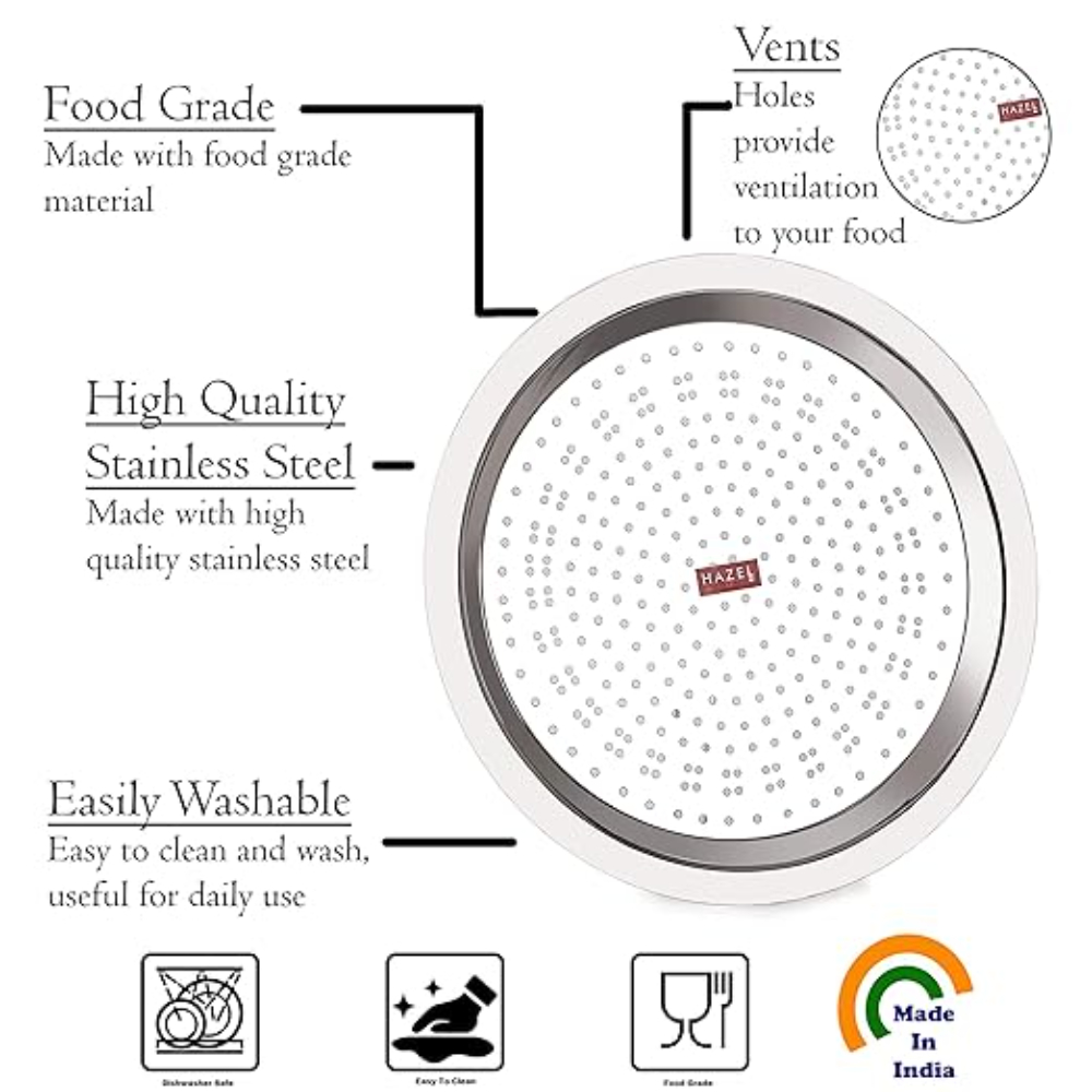 HAZEL Stainless Steel Cover Lid with Hole Chiba Ciba For Topes Pots, Set of 3, Silver