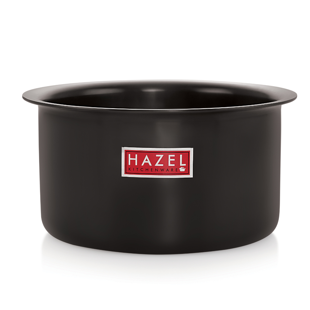 HAZEL Hard Anodised Aluminium Tope With Lid | Hard Anodised Cookware Boiling Tope Patila With Steel Lid Cover For Cooking (Tope Capacity 1100ml, Lid 16.8 cm), Black