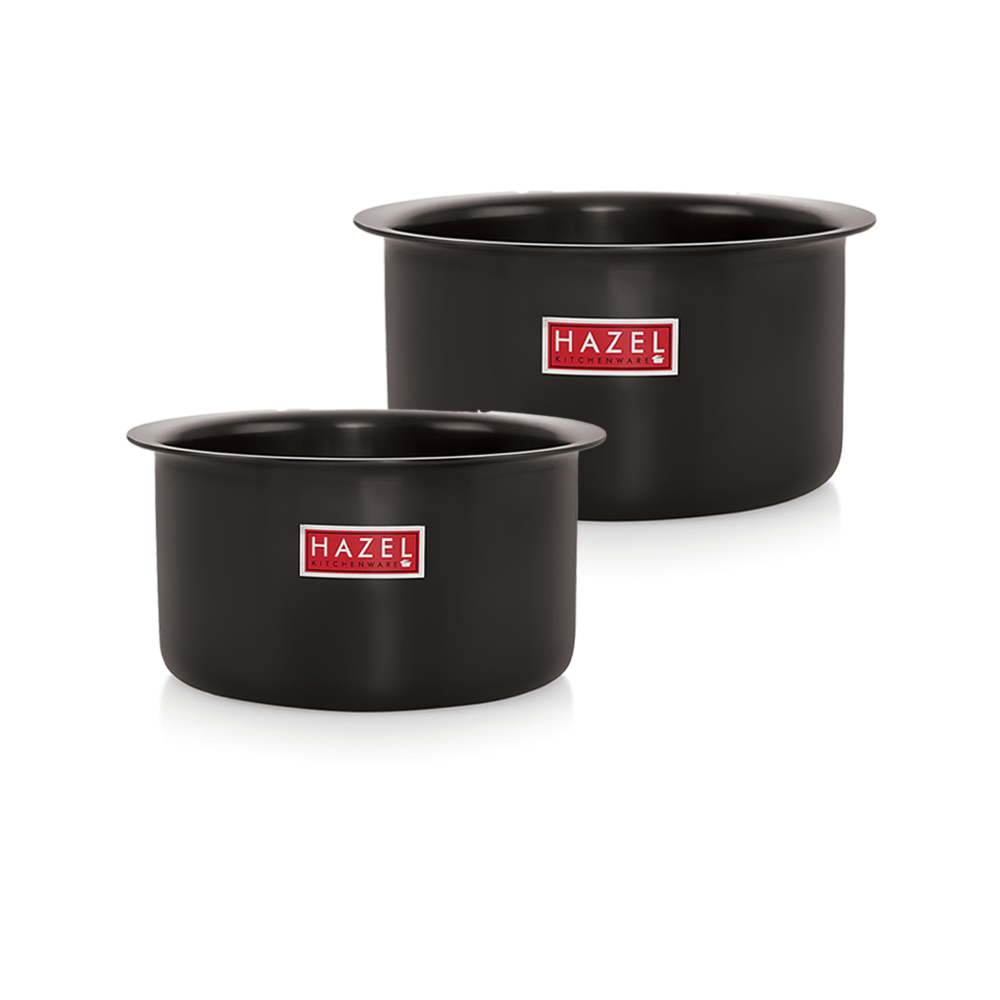 HAZEL Hard Anodised Aluminium Tope Set | Hard Anodised Cookware Set Of Boiling Tope Patila Bhagona For Cooking (750 ml, 1100ml) Set of 2 Topes, Black