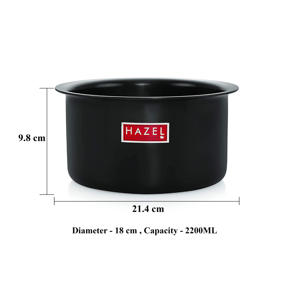 HAZEL Hard Anodized Aluminium Tope With Lid |  Induction Base Flat Bottom Cookware Boiling Tope Patila With Steel Lid Cover, 2200 ML, Black