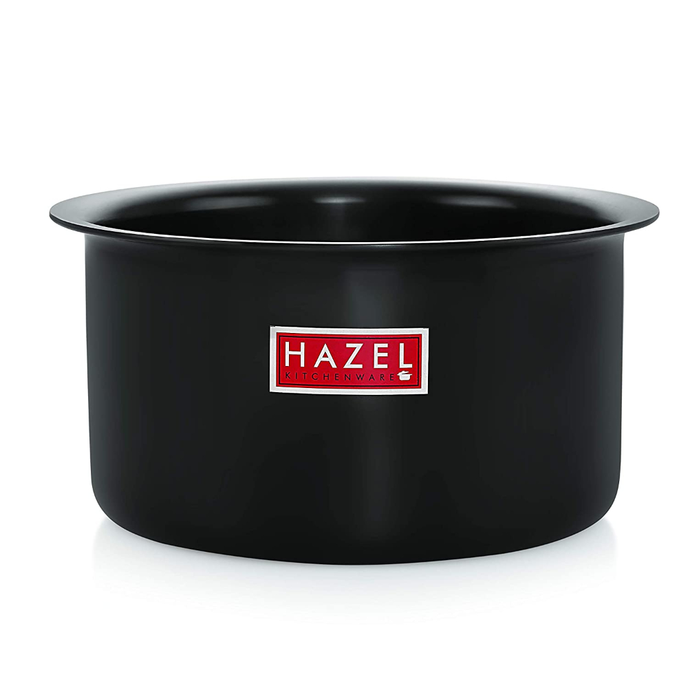 HAZEL Hard Anodized Aluminium Tope With Lid |  Induction Base Flat Bottom Cookware Boiling Tope Patila With Steel Lid Cover, 2200 ML, Black