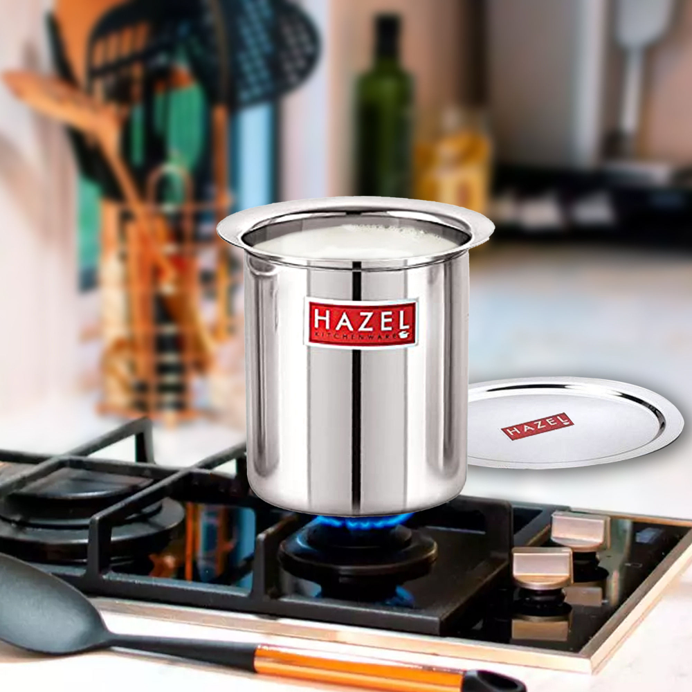 HAZEL Steel Milk Pot with Lid |Stainless  Steel Milk Boiler Container | Milk Boiling Vessel Gunj for Kitchen, 1050 ml