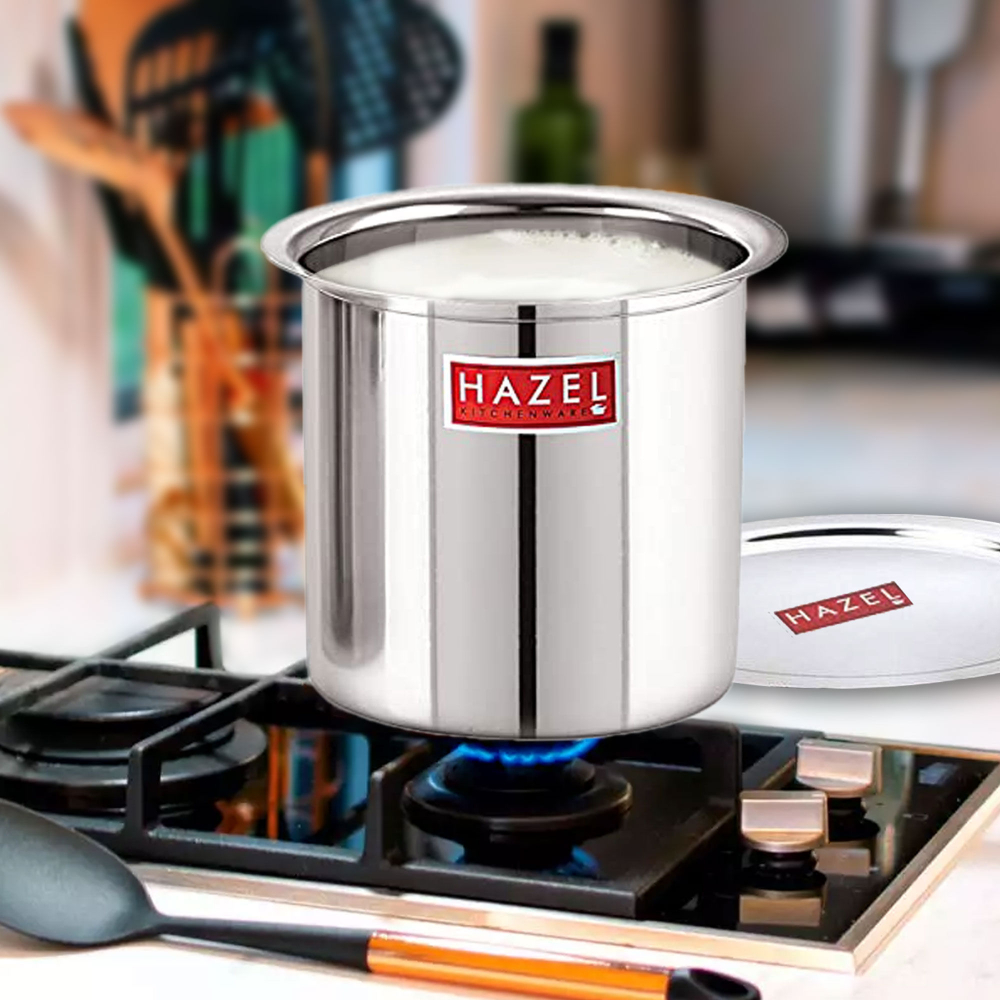 HAZEL Steel Milk Pot with Lid | Stainless Steel Milk Boiler Container | Milk Boiling Vessel Gunj for Kitchen, 2200 ml