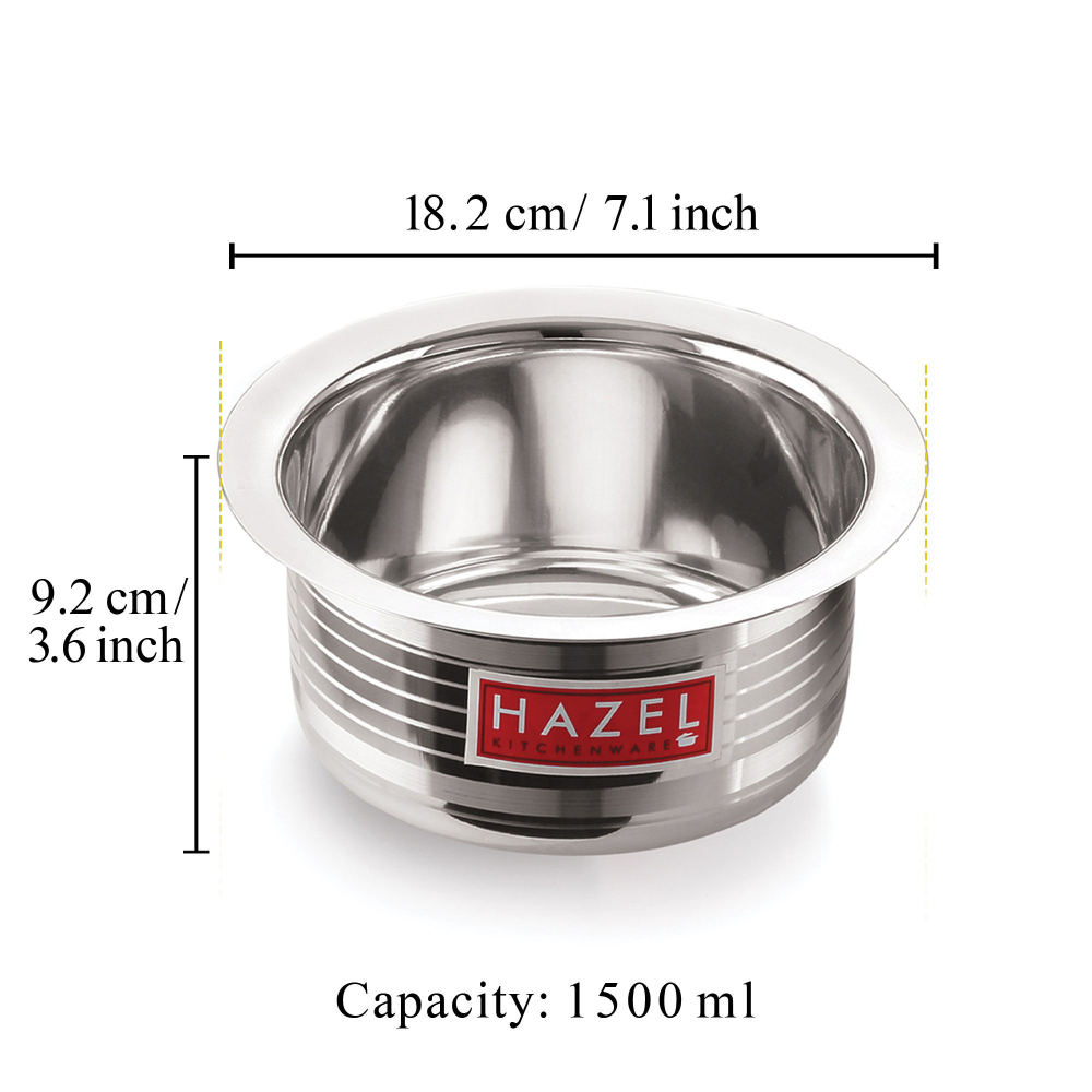 HAZEL Steel Tope with Lid |Designer Utensils Set for Kitchen with Round Bottom | Boiling Vessels, Multipurpose Steel Bhagona, Capacity 1500 ml