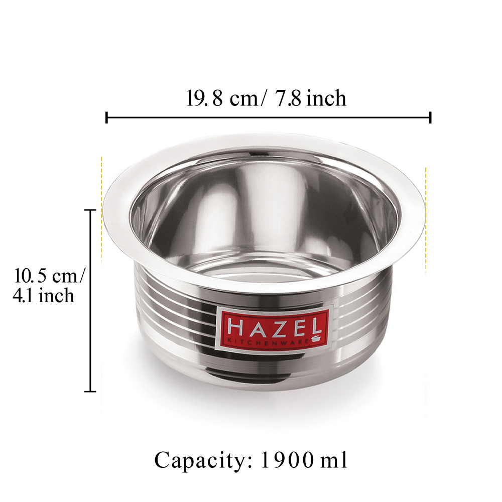 HAZEL Steel Tope with Lid |Designer Utensils Set for Kitchen with Round Bottom | Boiling Vessels, Multipurpose Steel Bhagona, Capacity 1900 ml