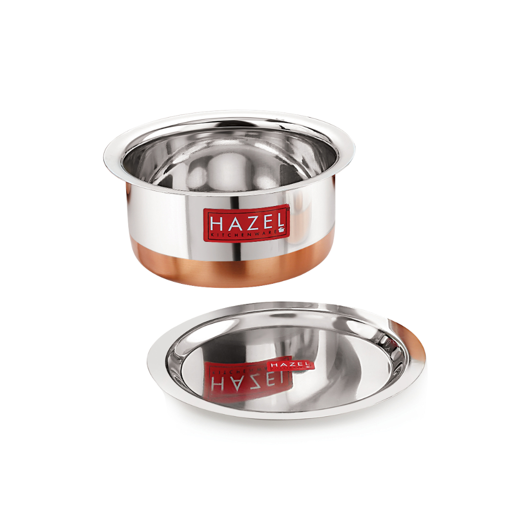 HAZEL Steel Copper Bottom Tope with Lid | Copper Bottom Vessels For Cooking |Copper Bottom Cooking Utensils | Stainless Steel Tope Patila, Capacity 1500 ml