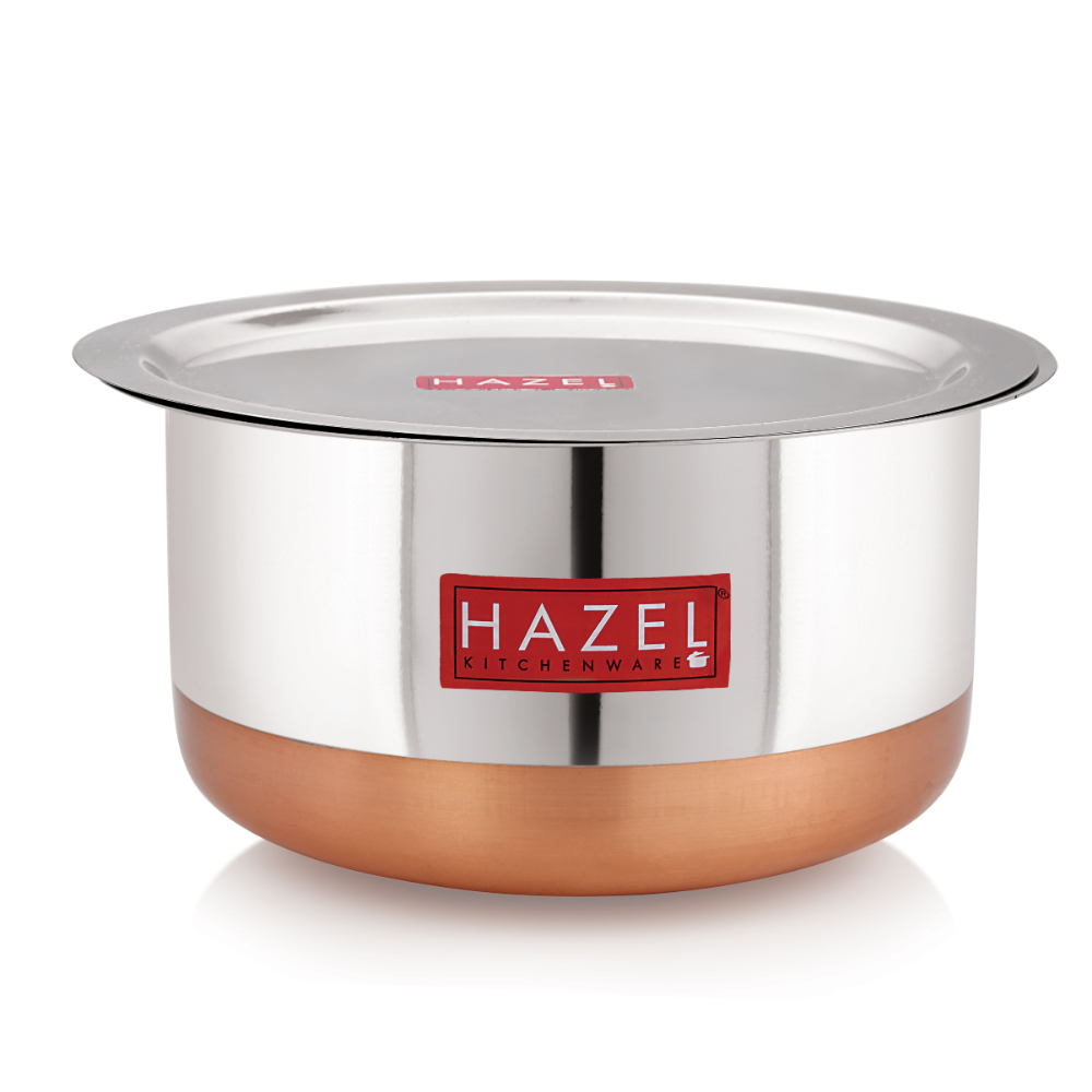 HAZEL Steel Copper Bottom Tope with Lid | Copper Bottom Vessels For Cooking |Copper Bottom Cooking Utensils | Stainless Steel Tope Patila, Capacity 1500 ml