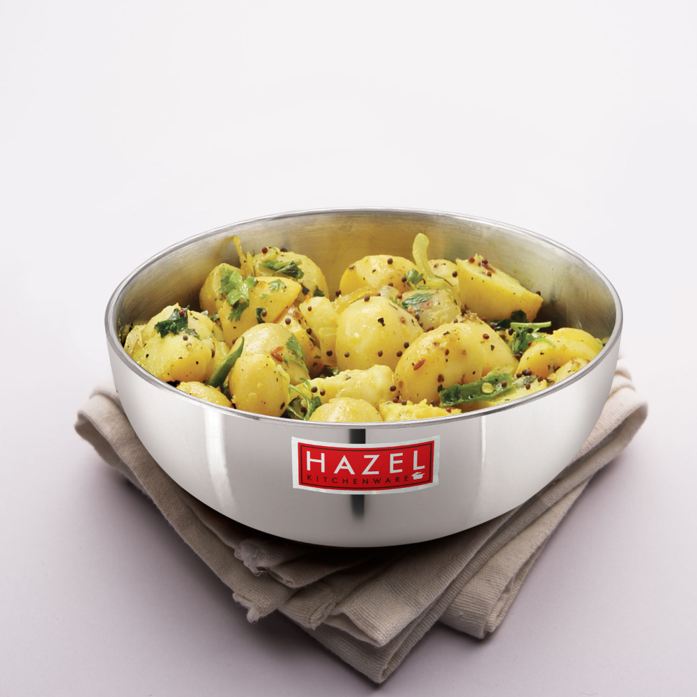 HAZEL Aluminium Kadai Without Handle | Kadhai Aluminium with Cover | Aluminium Tasra with Lid  | Aluminium Cookware with Lid Combo, 700 ml