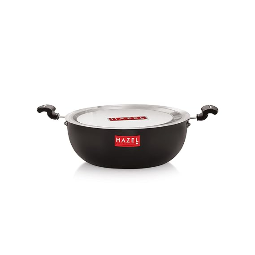 HAZEL Hard Anodised Kadai Induction | Induction Cookware Kadhai with Lid | Aluminium Kadai with Handle | Kadhai with Lid Combo, 1700 ML