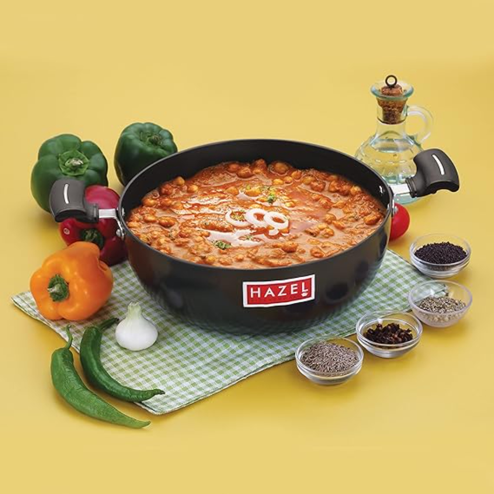 HAZEL Hard Anodised Kadai Induction | Induction Cookware Kadhai with Lid | Aluminium Kadai with Handle | Kadhai with Lid Combo, 1700 ML