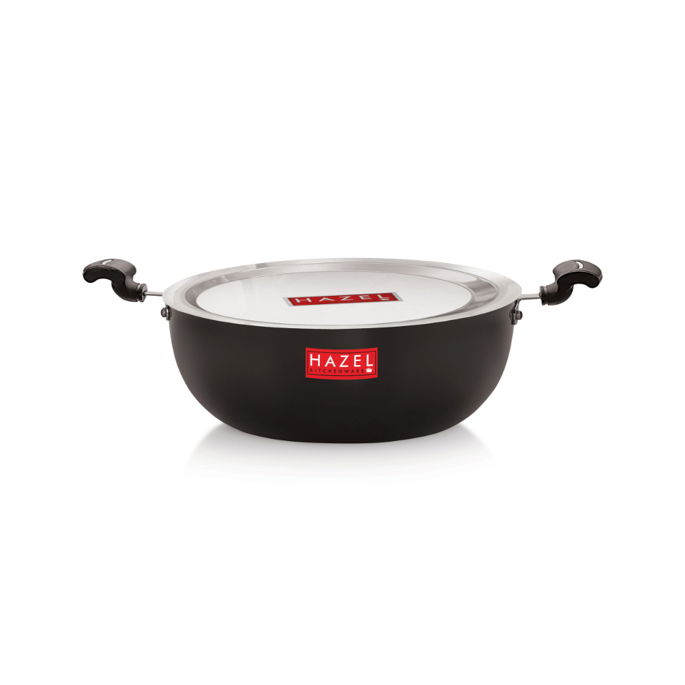 HAZEL Hard Anodised Kadai Induction | Induction Cookware Kadhai with Lid | Aluminium Kadai with Handle | Kadhai with Lid Combo, 2200 ML