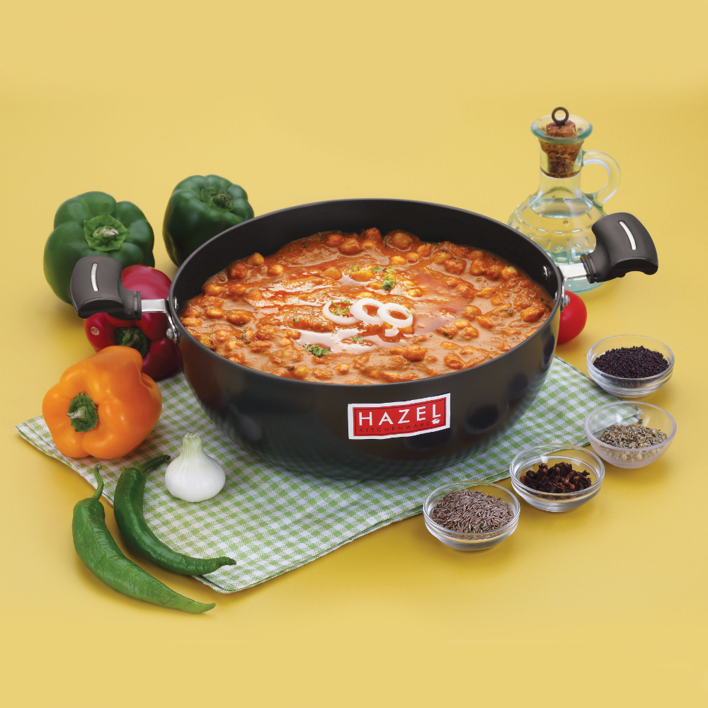 HAZEL Hard Anodised Kadai Induction | Induction Cookware Kadhai with Lid | Aluminium Kadai with Handle | Kadhai with Lid Combo, 2200 ML