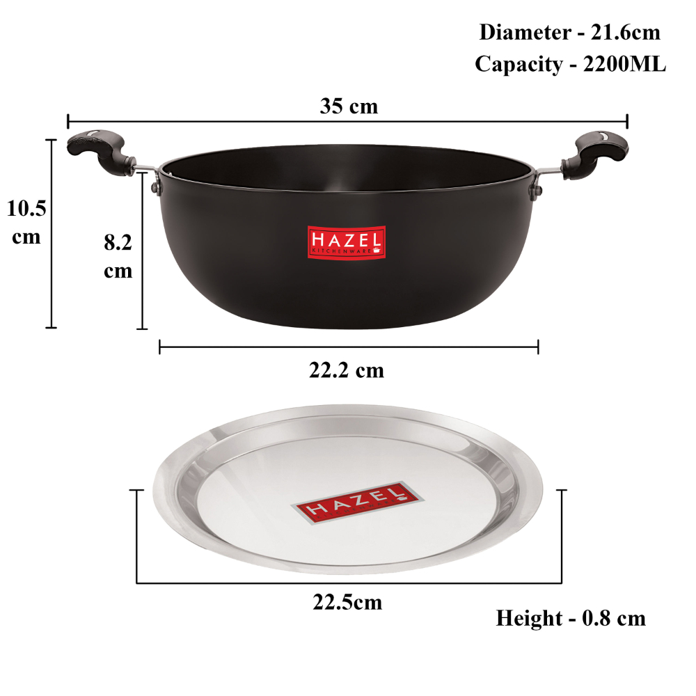 HAZEL Hard Anodised Kadai Induction | Induction Cookware Kadhai with Lid | Aluminium Kadai with Handle | Kadhai with Lid Combo, 2200 ML