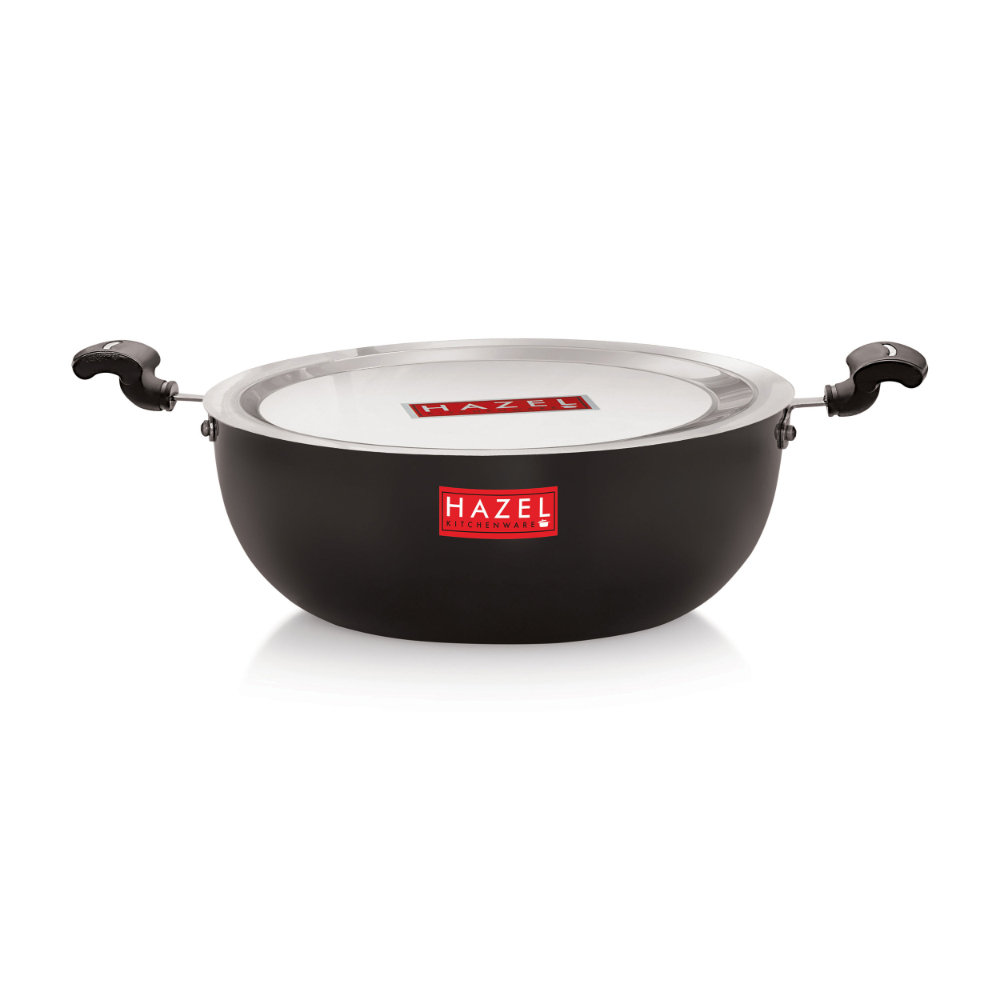 HAZEL Hard Anodised Kadai Induction | Induction Cookware Kadhai with Lid | Aluminium Kadai with Handle | Kadhai with Lid Combo, 3500 ML