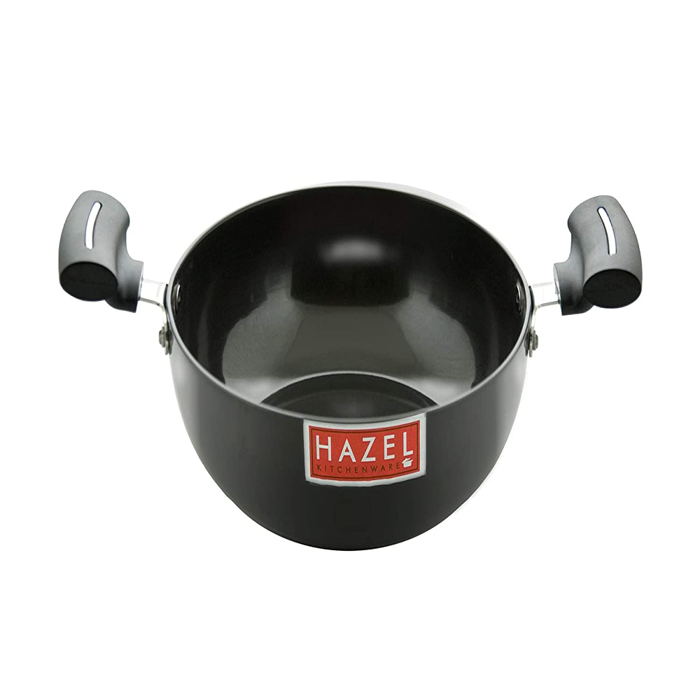 HAZEL Hard Anodised Kadai with Lid | Hard Anodized Kadhai Cookware with Lid | Aluminium Kadai With Handle | Kadhai with Lid Combo, 1300 ML