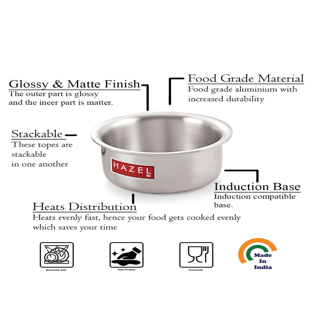 HAZEL Induction Tope with Lid | Aluminium Cookware with Lid | Induction Base Aluminium Bhagona | Combo of Tope with Lid, 3000 ml