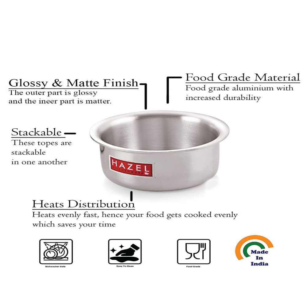 HAZEL Aluminium Tope with Lid | Food-Grade Aluminium Kitchen Utensils for Traditional Indian Cooking |Combo of Tope with Lid, 2300 ml