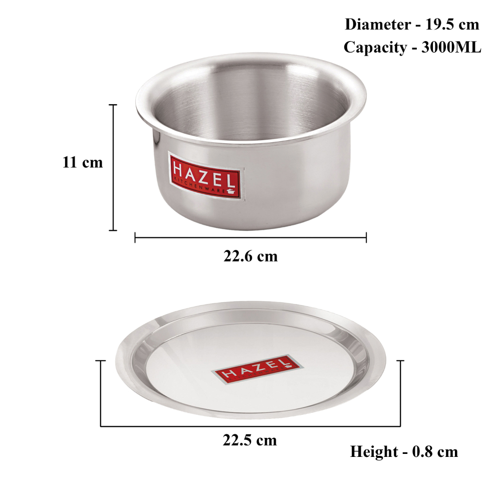 HAZEL Aluminium Tope with Lid | Food-Grade Aluminium Kitchen Utensils for Traditional Indian Cooking |Combo of Tope with Lid, 3000 ml